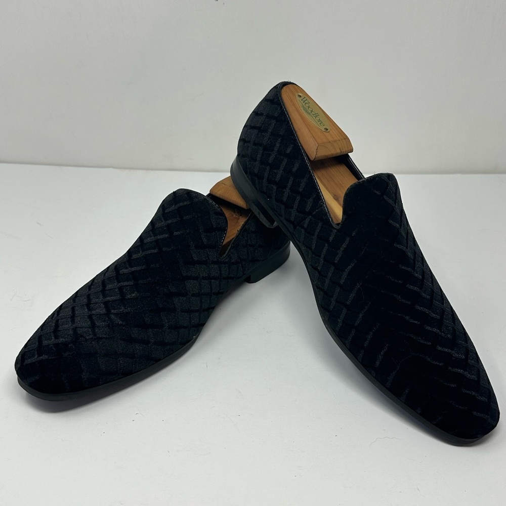 Moretti Gold Label Radisson II Men's Black Velvet Diamond Pattern Loafers W0